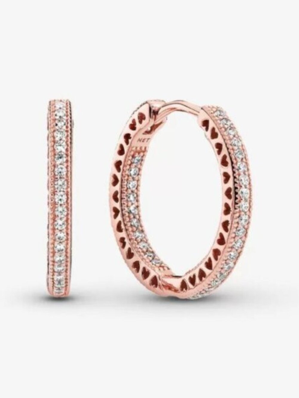 Pandora Rose Gold Pave Heart Hoop Earrings